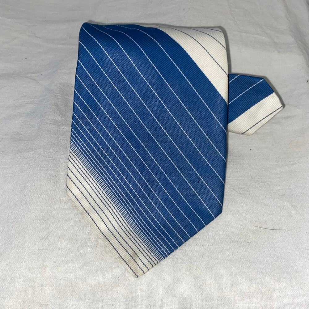 Vtg Oiana Custom Cravateur Necktie Stripe Blue Woven 58 x 4 1970s Suit Career